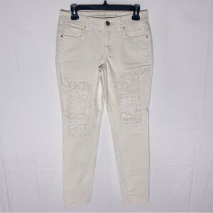American Eagle Outfitters Cream Skinny Jeans W Decorative Eyelet Thigh Panels 4